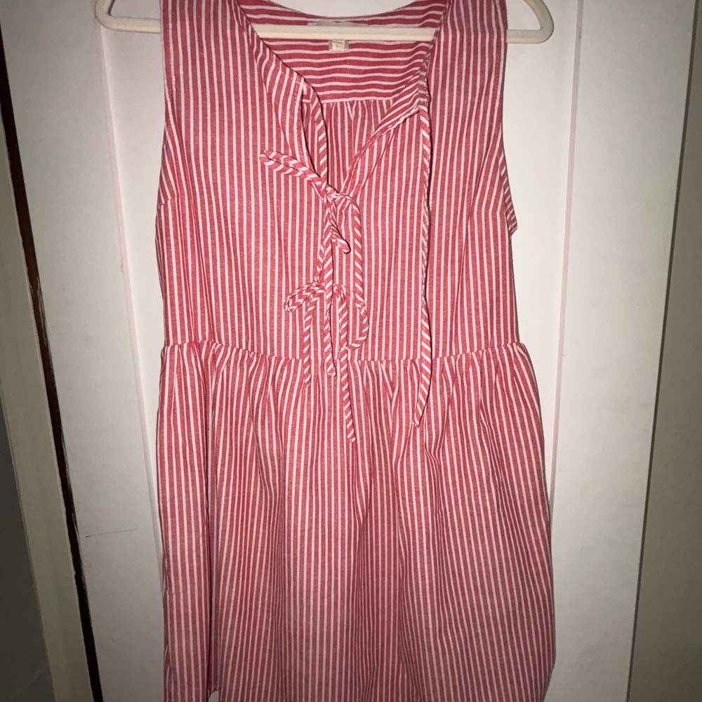 Monteau Red and White Striped Midi Dress